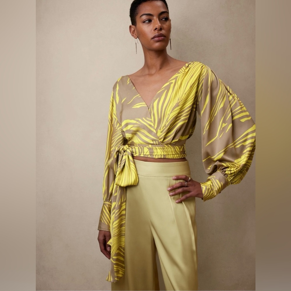 Banana Republic Yellow and Tan Wrap Blouse